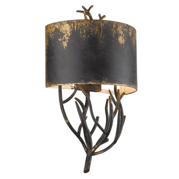 Esmay Antique Black Iron Two-Light Wall Sconce, image 1